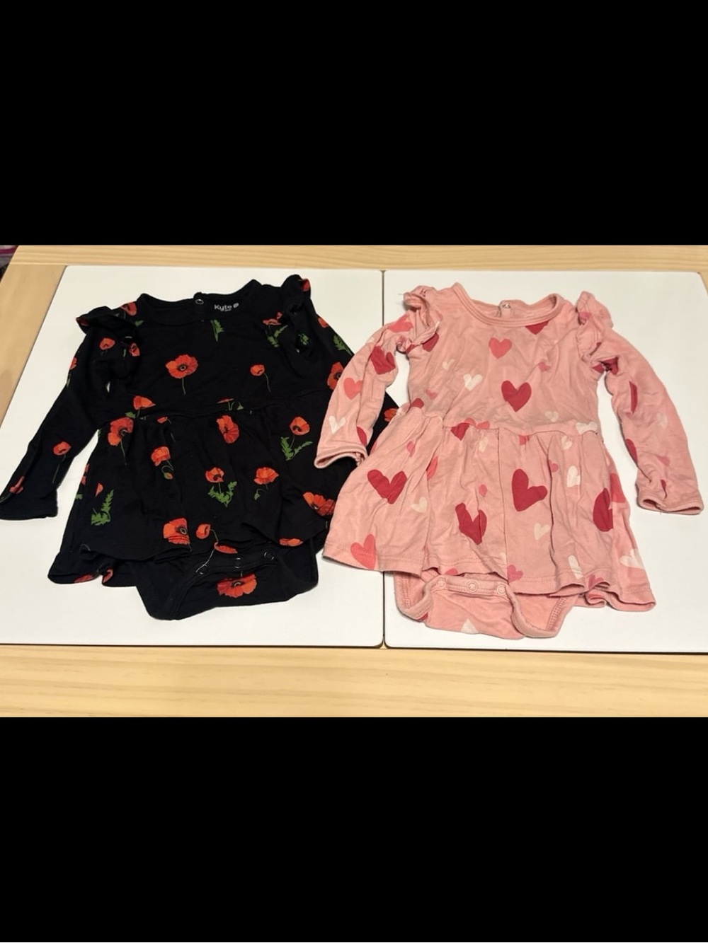 Kyte Baby Long Sleeve Bodysuit Twirl Dresses Midnight Poppies Crepe Hearts 12-18